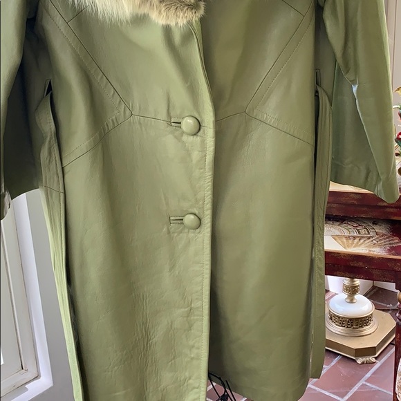 Vintage Leather & Fur Trench Coat with Scarf - Picture 7 of 8